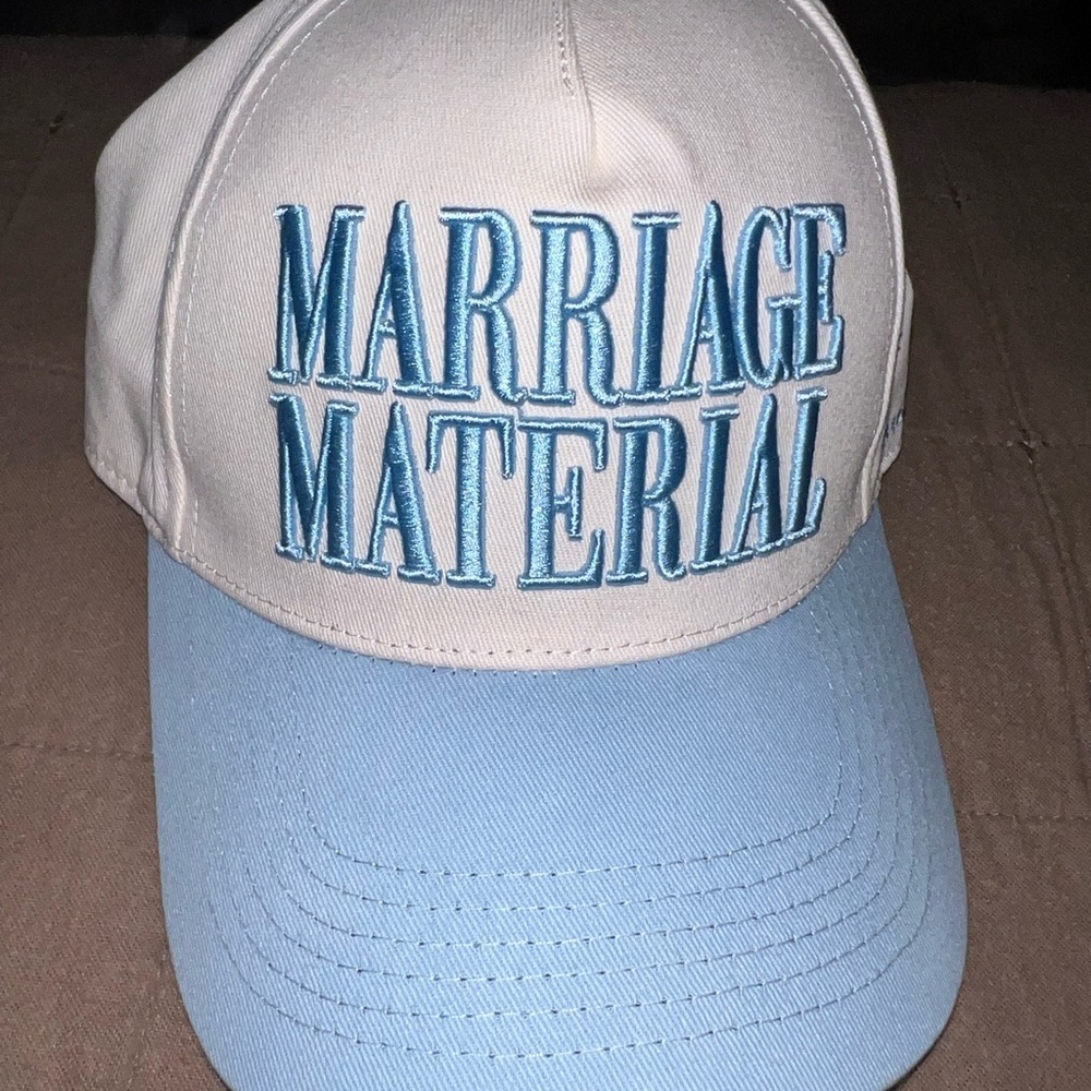Anthropologie MARRIAGE MATERIAL Cream and Blue Hat